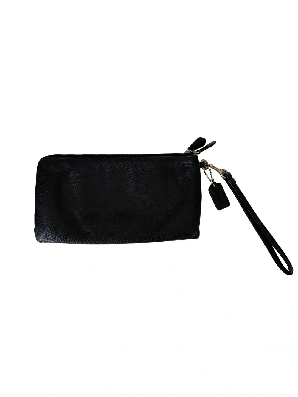 Coach Black Pebbled Leather Wristlet Clutch Double Zipper